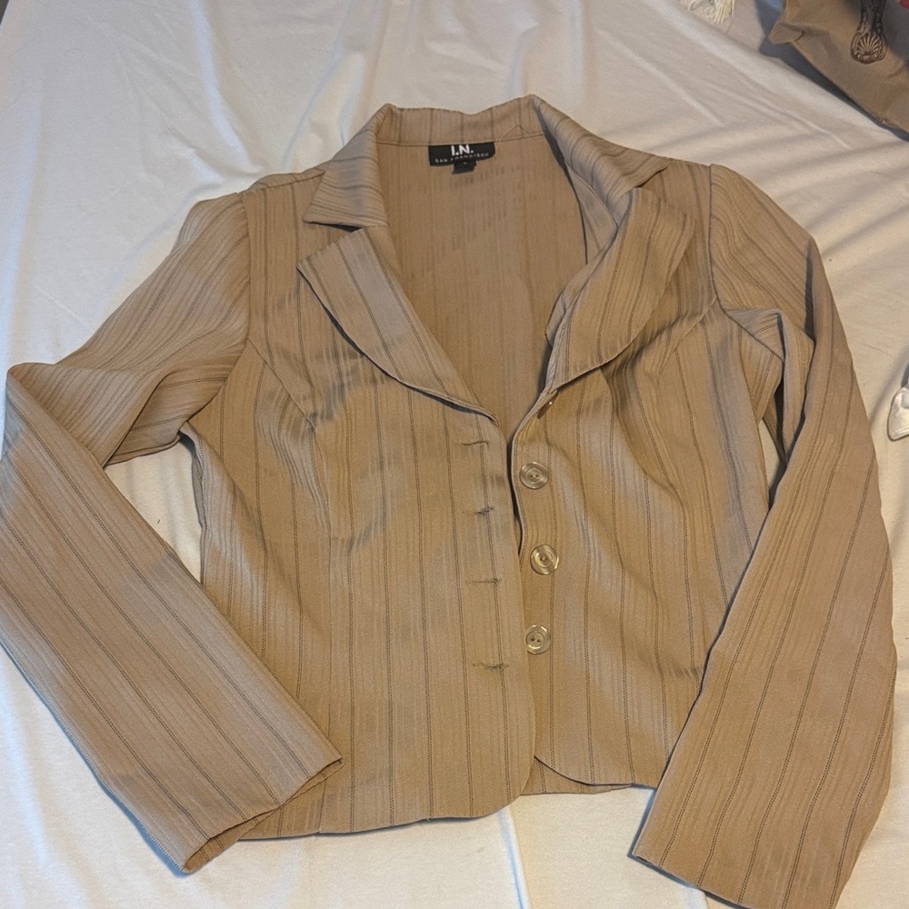 I.N. San Francisco Tan Striped Blazer